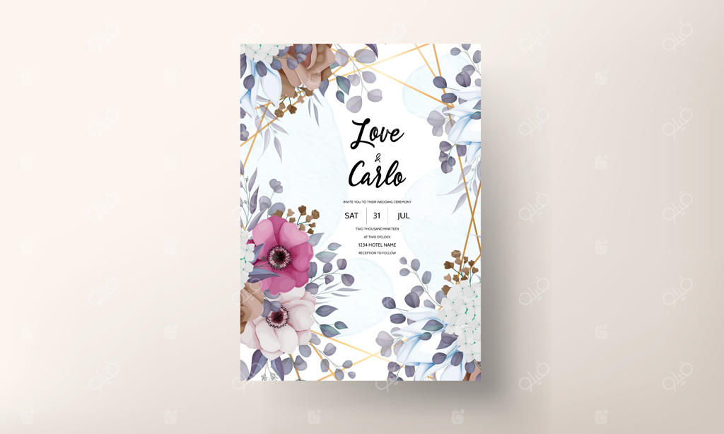 قالب کارت دعوت عروسی با طرح گل‌های زیبا