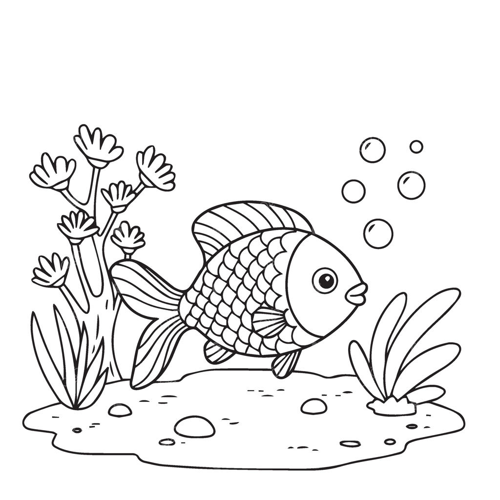 هنر کارتونی ماهی سیاه و سفید بامزه در طرحی سرگرم‌کننده برای کودکان