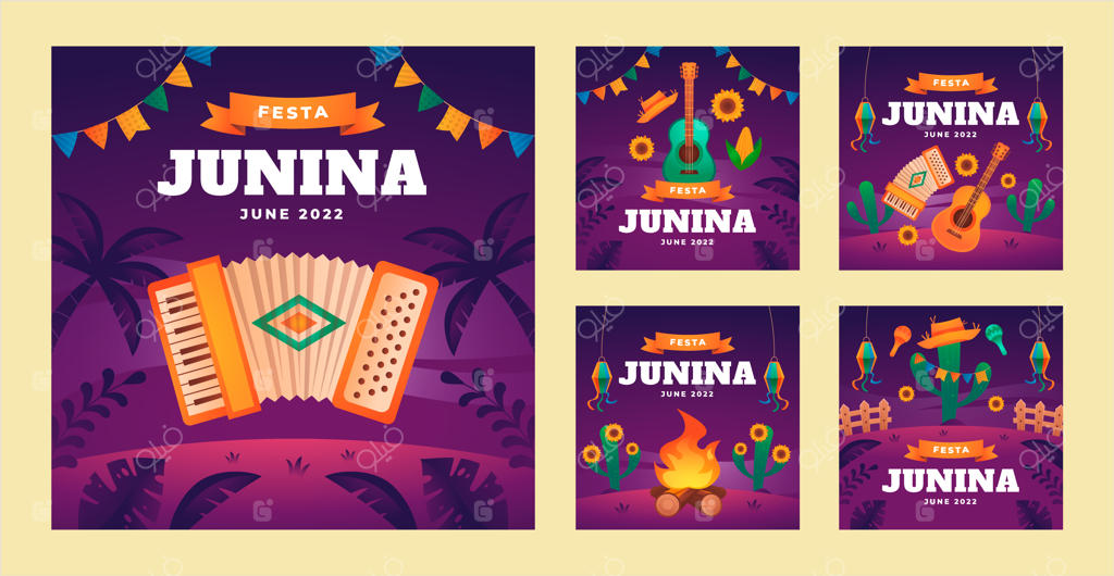 مجموعه پست‌های اینستاگرام برای جشن‌های سنت جان با طراحی گرادیان