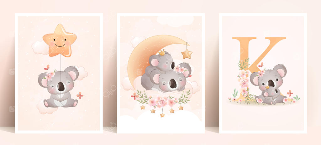 طرح خرس کوآلا بامزه با طراحی گل‌ها