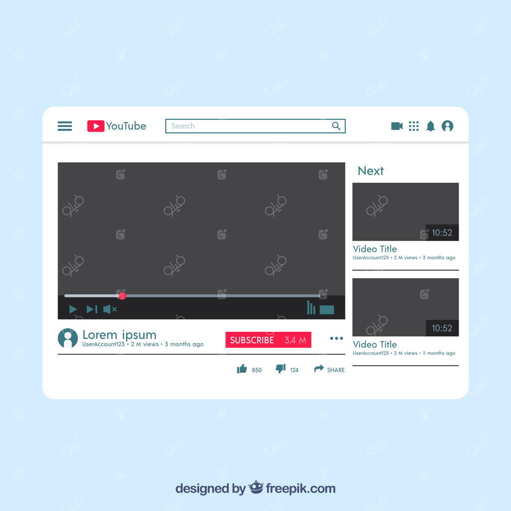 پخش‌کننده یوتیوب با طراحی ساده و مسطح