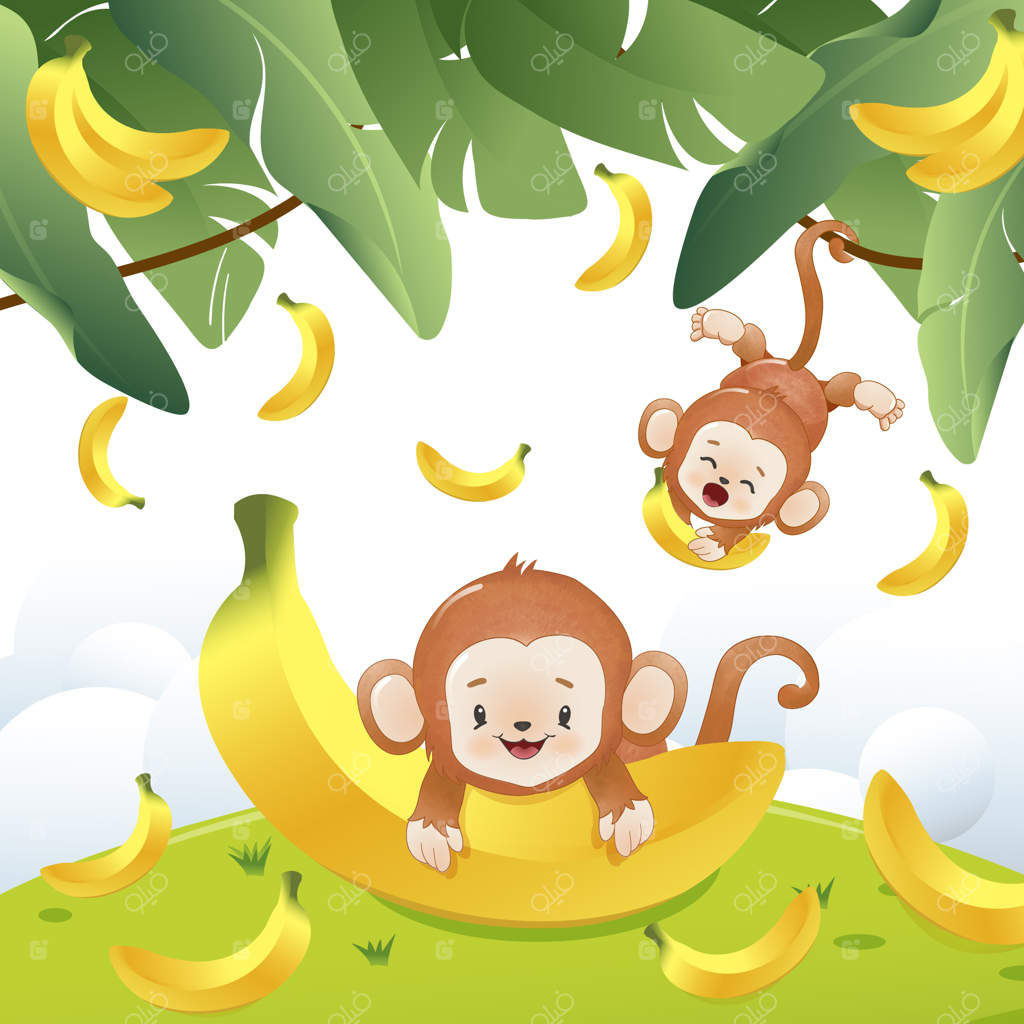 تصویر میمون کوچک با موز بزرگ