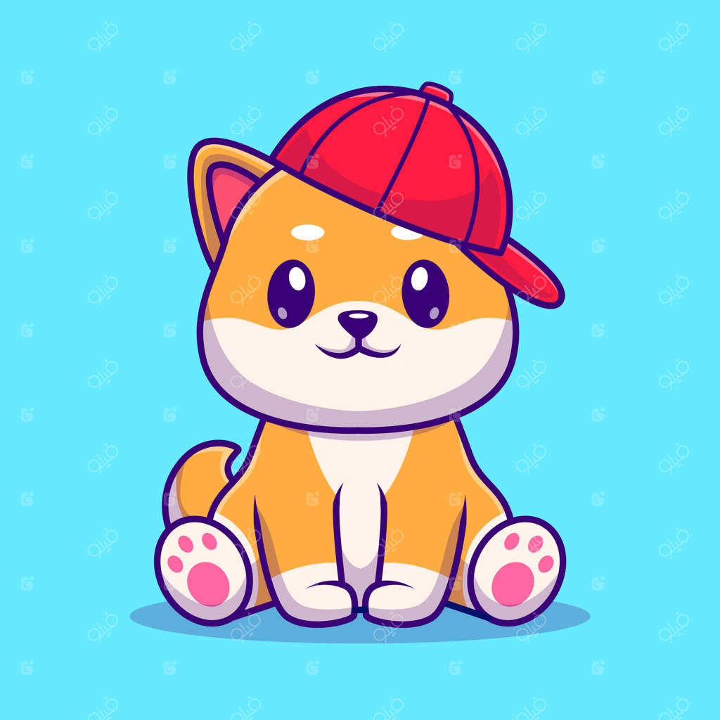 تصویر وکتور بامزه سگ شیبا اینو نشسته با کلاه - نماد حیوانات و طبیعت