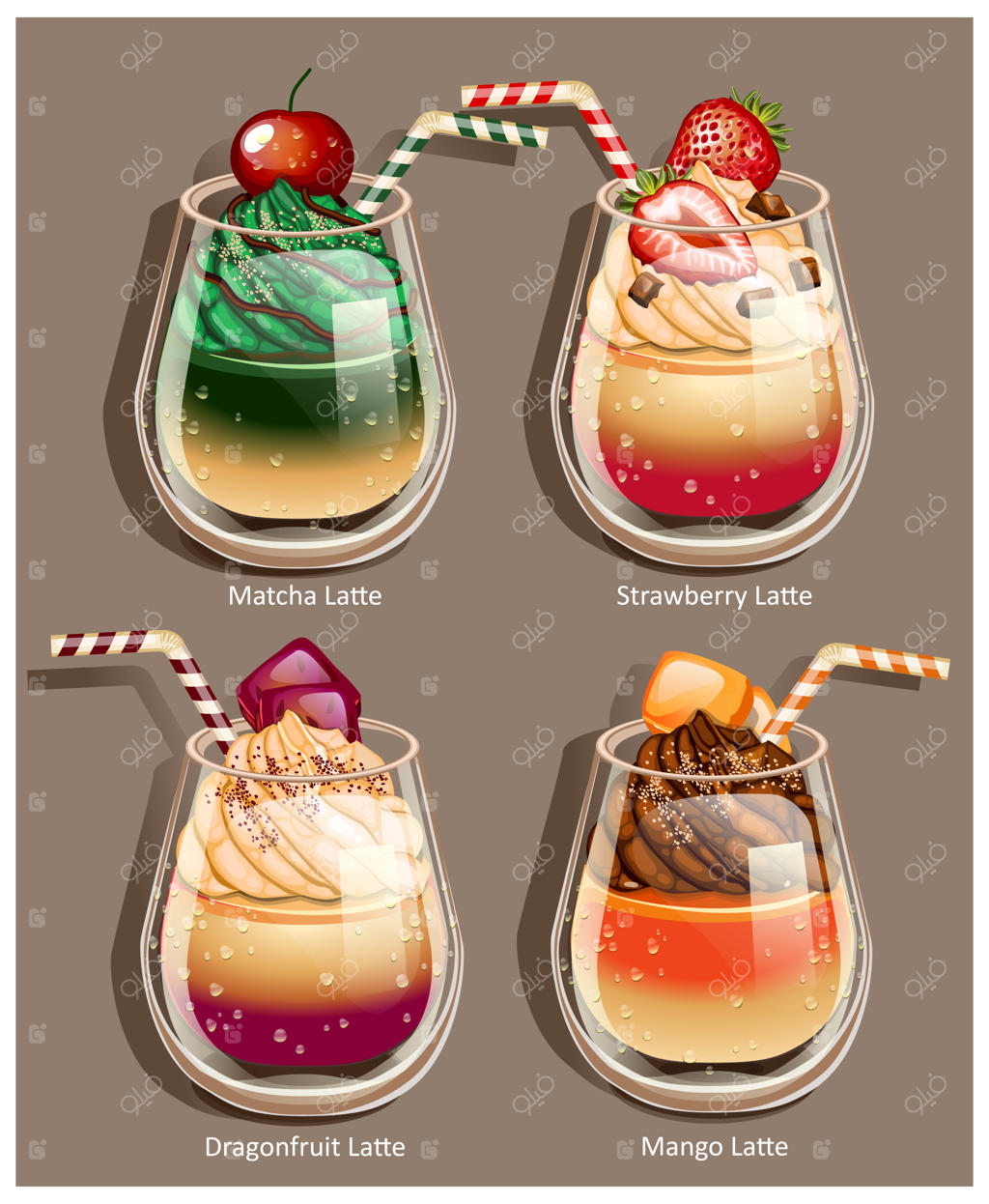 تصویرسازی فنجان لاته روی زمینه سفید