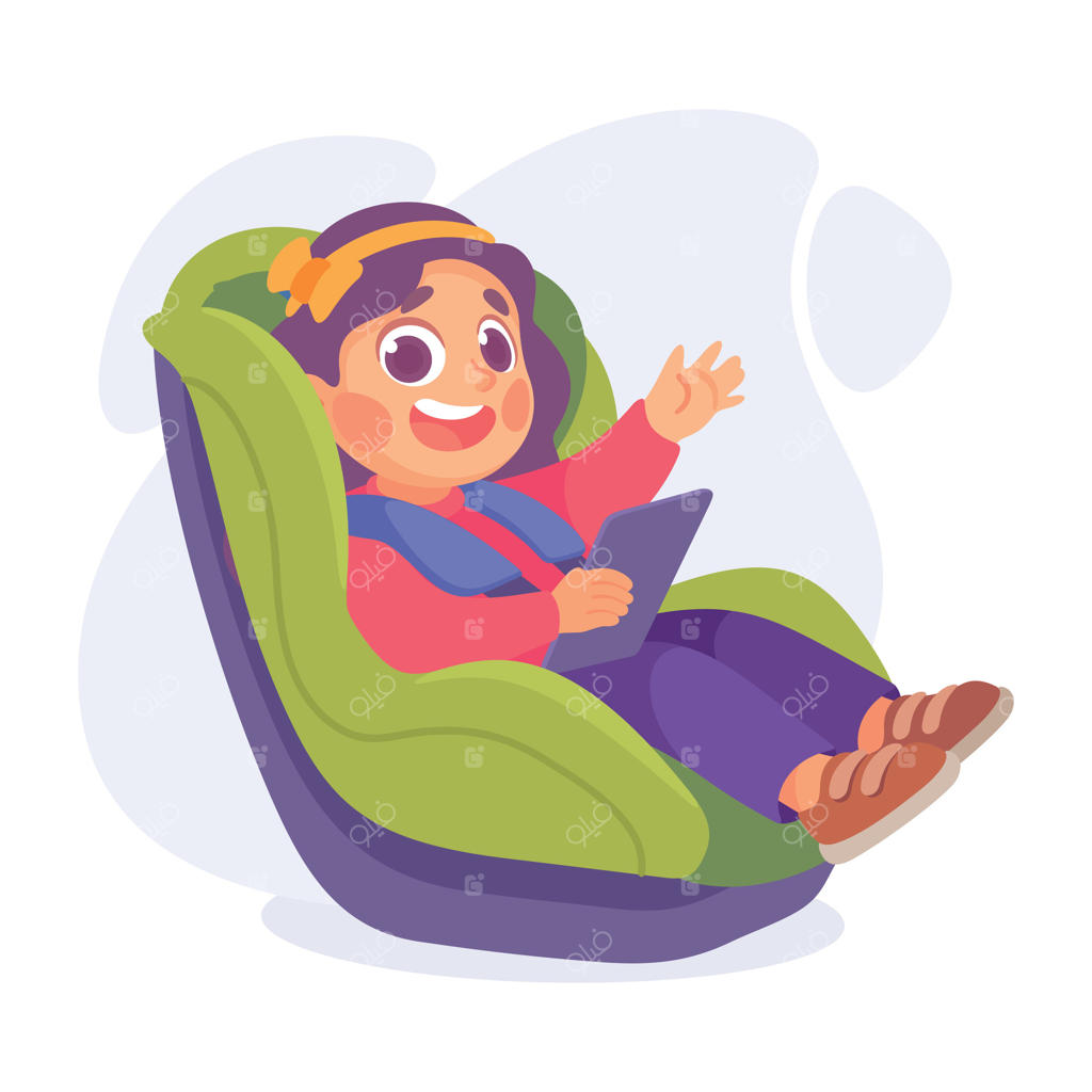 دختری روی صندلی ماشین نشسته با دستان بالا