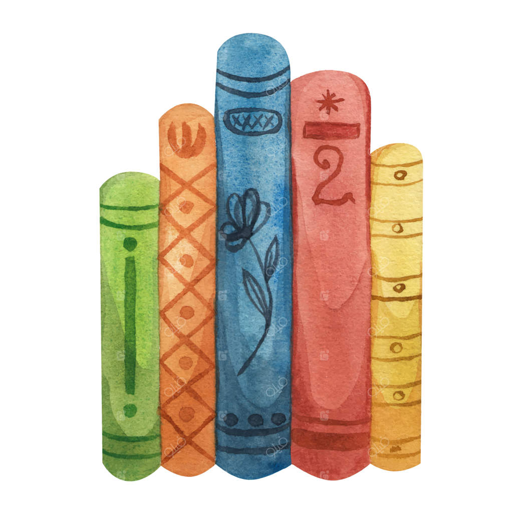 نقاشی آبرنگی جلد کتاب‌ها به‌صورت دستی و مجزا بر روی زمینه سفید