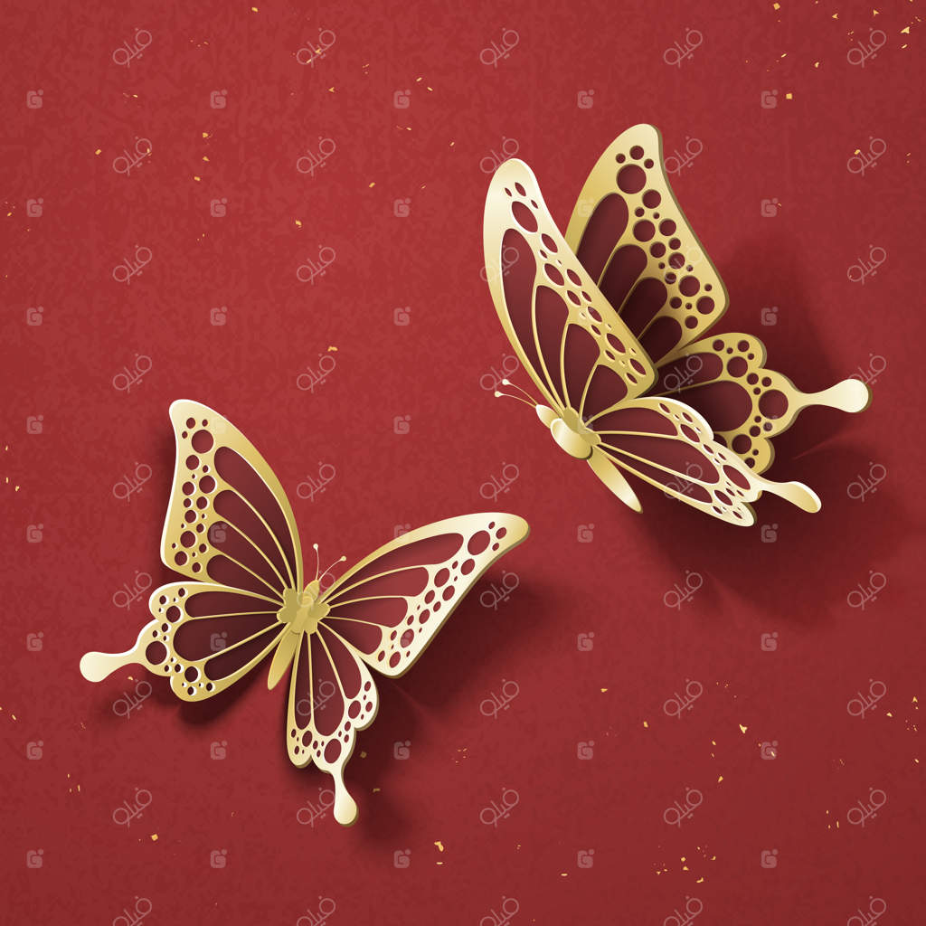 پروانه‌های طلایی شگفت‌انگیز روی زمینه قرمز