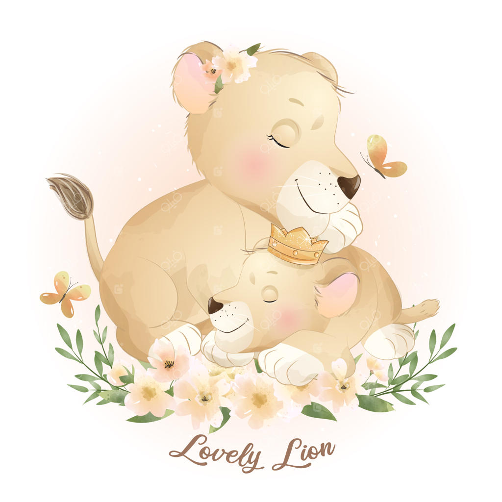 طراحی بامزه شیر با نقش و نگارهای گلدار