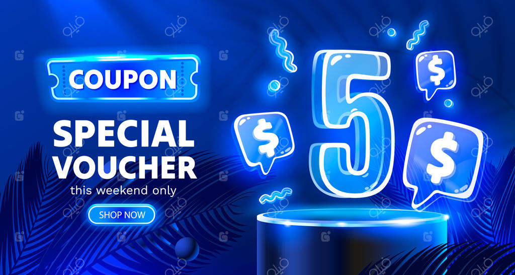بنر نئونی تخفیف ویژه: کوپن ۵ دلاری ویژه