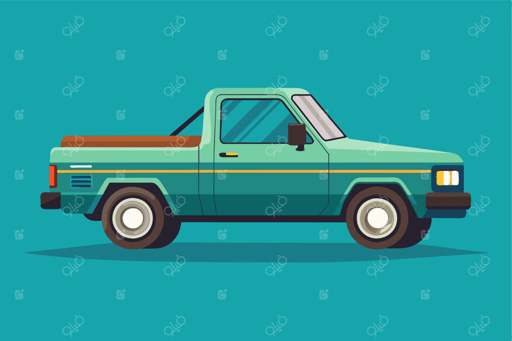 نمایش وانت تخت با طراحی سفارشی و نوستالژیک در پس‌زمینه‌ای روشن وانت سفارشی‌سازی شده ilustración flat