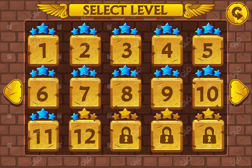 صفحه انتخاب مرحله به سبک مصری. طراحی رابط کاربری بازی