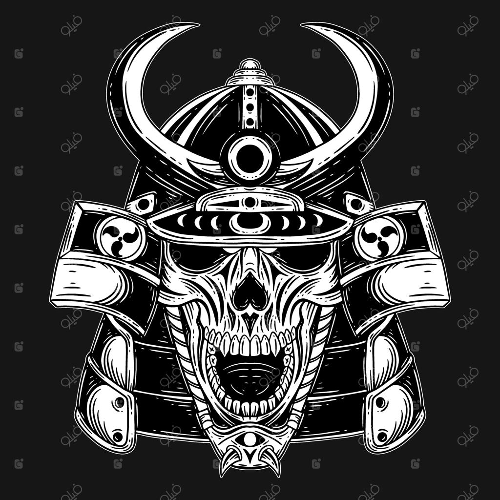 تتو نقاب جنگجوی اونی به سبک حکاکی ژاپنی در هنر تاریک