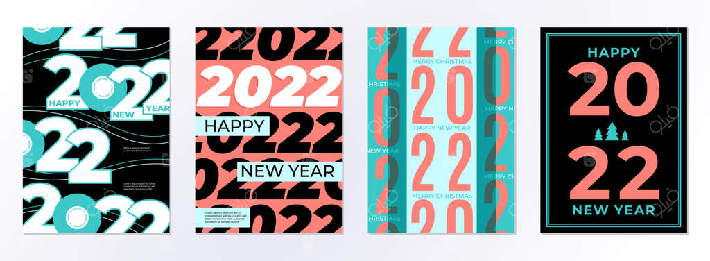 پوسترهای طراحی ۲۰۲۲: قالب جلد تقویم سال نو مبارک ۲۲، بروشورهای تجاری، کارت‌های تبریک مینیمال با اعداد، مجموعه وکتور جدید برندینگ