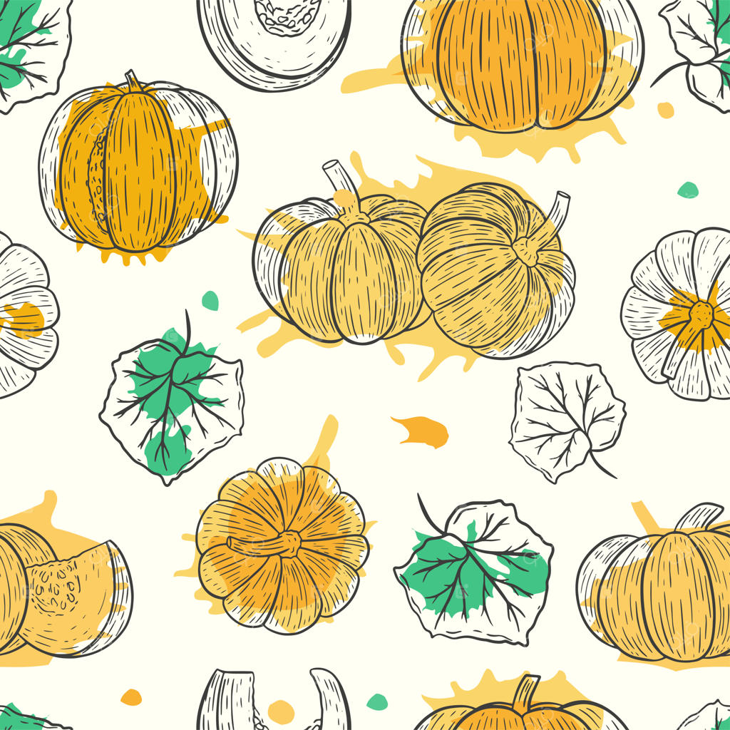 پترن یکپارچه با طرح کدو حلوایی برای فصل پاییز همراه با طرح‌های مختلف کدوها
