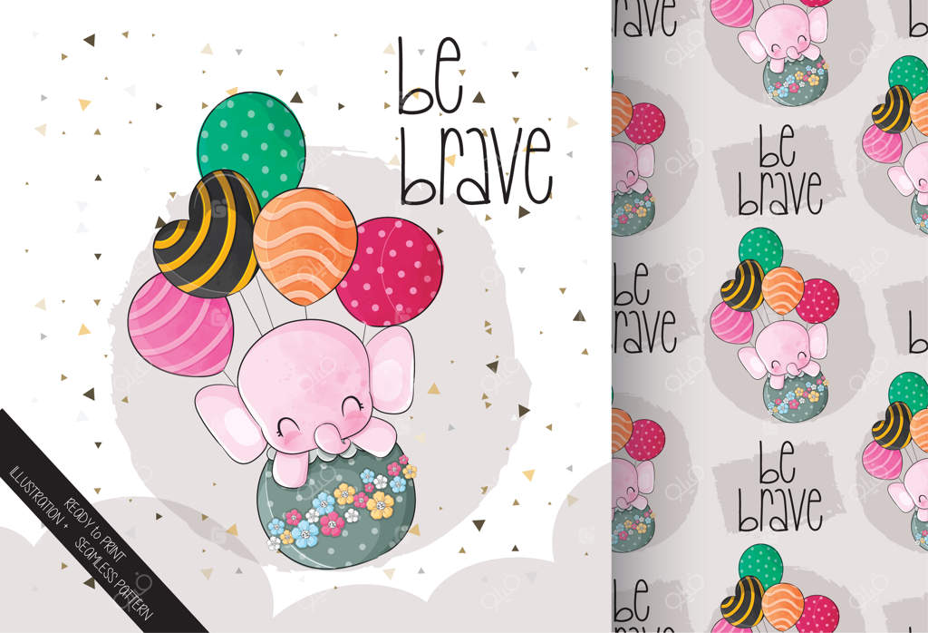 تصویر پس‌زمینه فیل بامزه در حال پرواز با بادکنک‌های رنگی