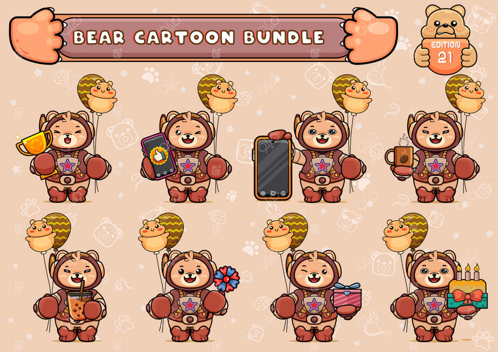 مجموعه‌ای از تصاویر خرس بامزه با لباس فضانوردی، بالون خرسی و چیزهای دیگر