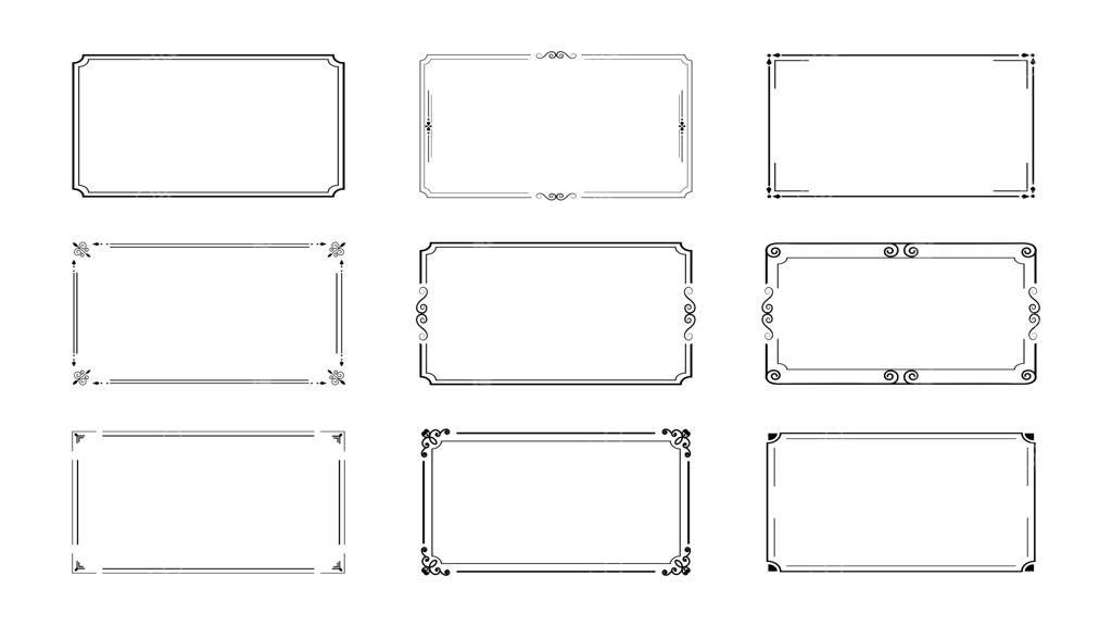 مجموعه وکتور قاب‌های تزئینی سیاه و کلاسیک، حاشیه‌های دکوراتیو و المان‌های طراحی عروسی