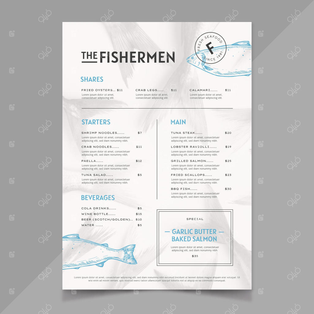 قالب منوی رستوران روستایی با طراحی دست‌ساز و تصویر