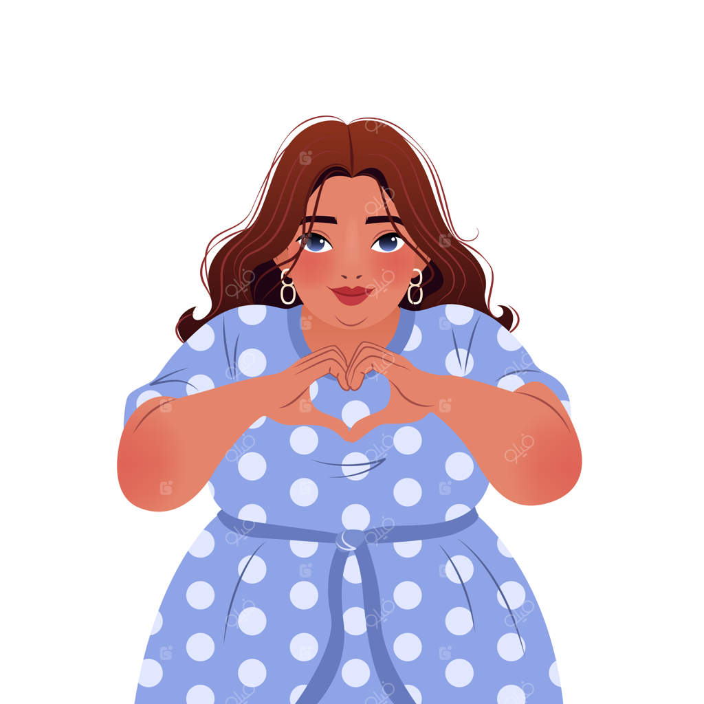 زن جوان زیبا نشان دادن قلب با دستانش - تصویر برداری برای پوسترهای چاپی