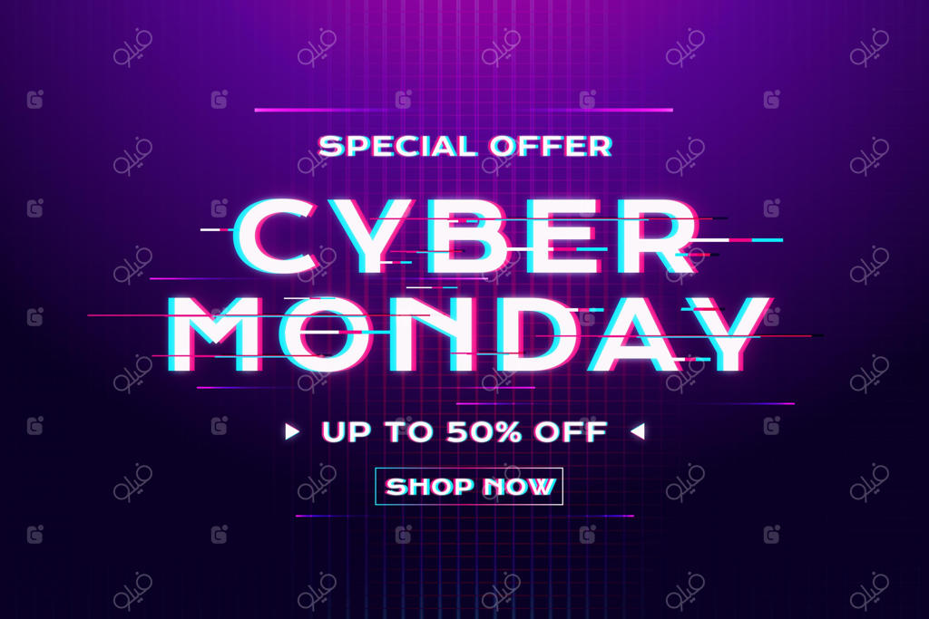 بنر حراج دوشنبه سایبری با طرح گلیچ