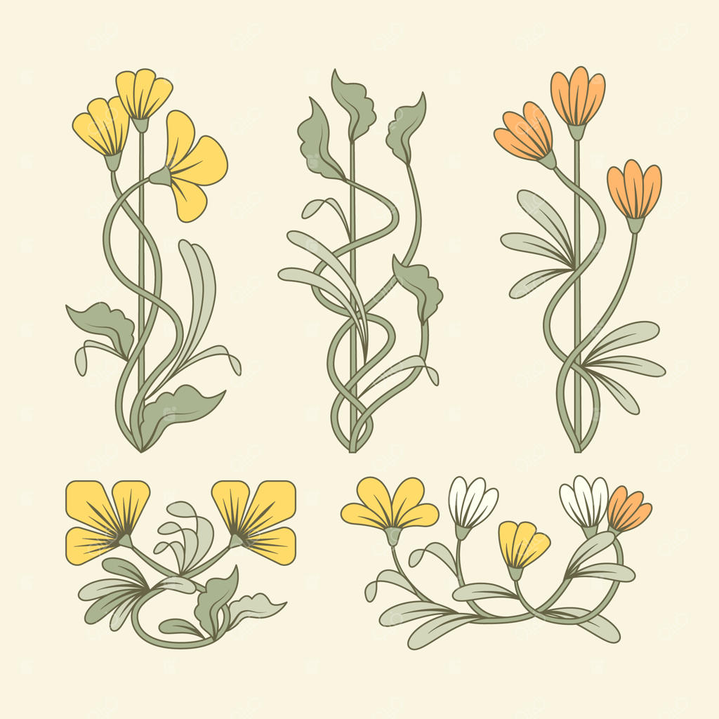 مجموعه تزئینات قاب و حاشیه‌های آرت نوووی طراحی شده با دست