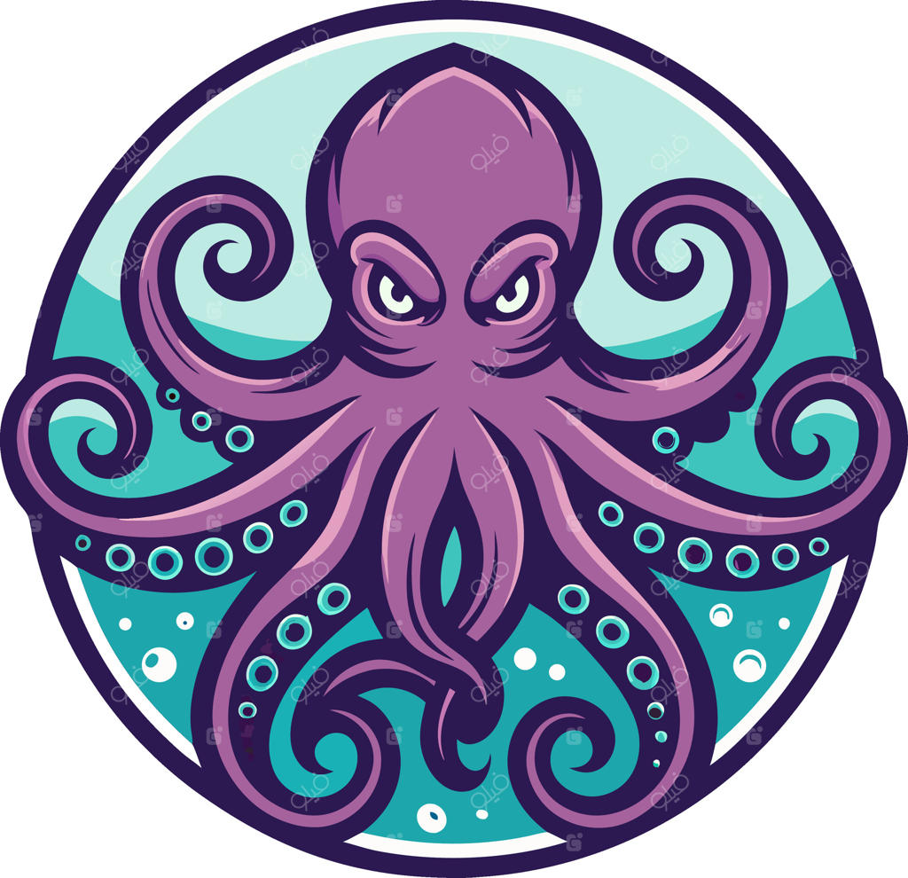 تصویرسازی هشت‌پای بنفش عصبانی برای طراحی تیشرت و پروژه‌های خلاقانه