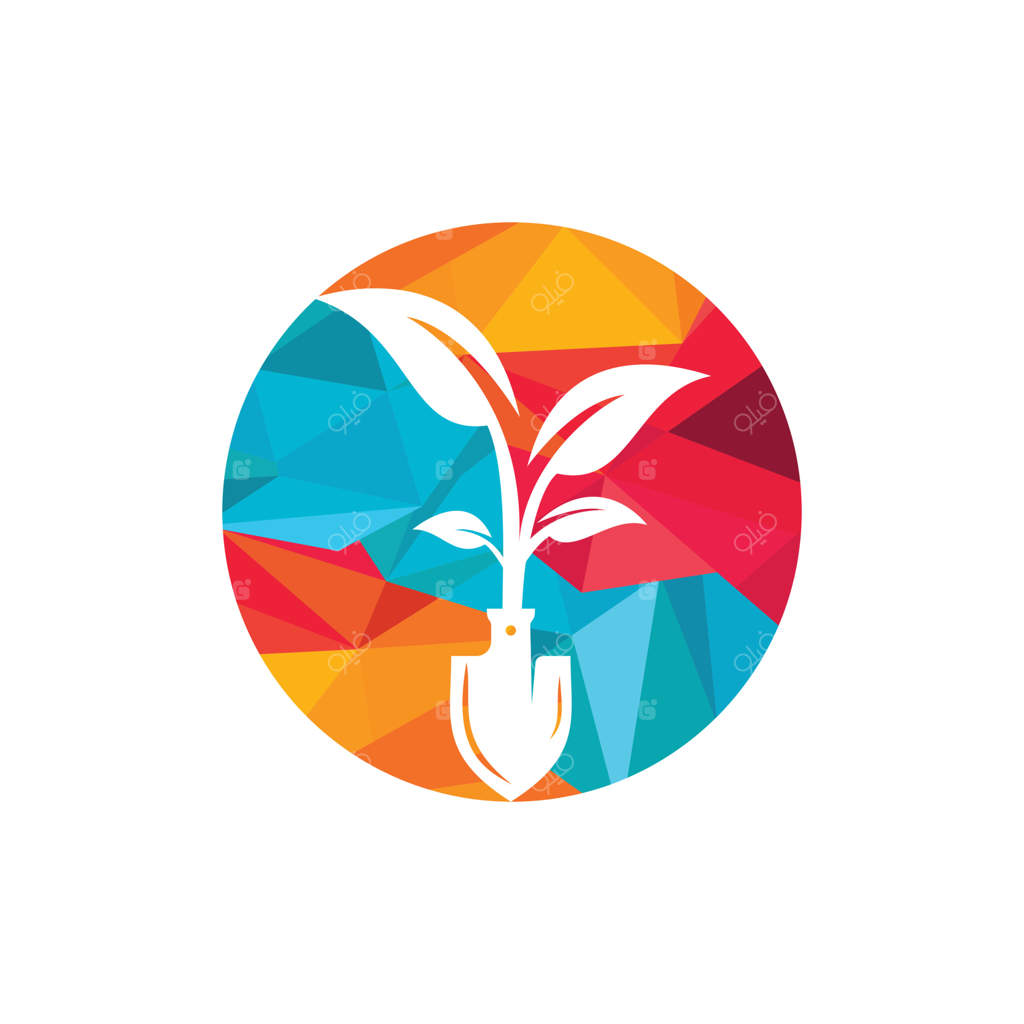 طراحی لوگوی بیل و درخت. قالب طراحی لوگوی محیط زیست باغ سبز.