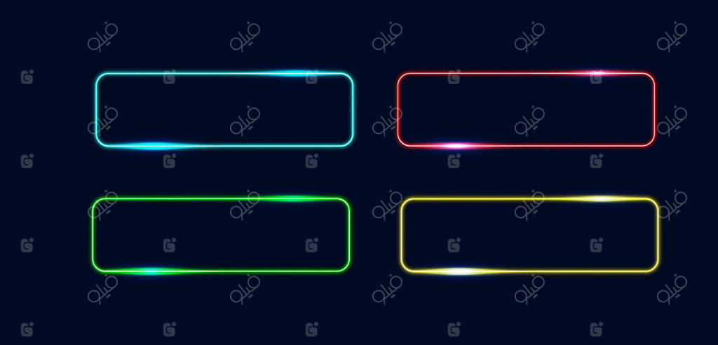 تصویر قاب مستطیل نئون یا نورهای درخشان بنفش. شکل هندسی و خطوط انتزاعی آینده‌نگر