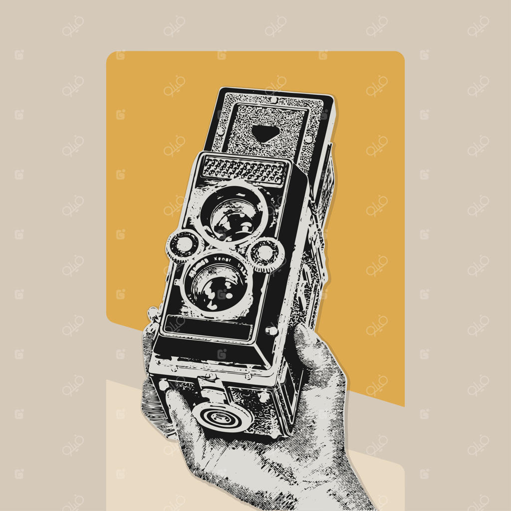 طرح وکتور لوگوی رترو با تصویرسازی وینتج دوربین عکاسی آنالوگ قطع متوسط
