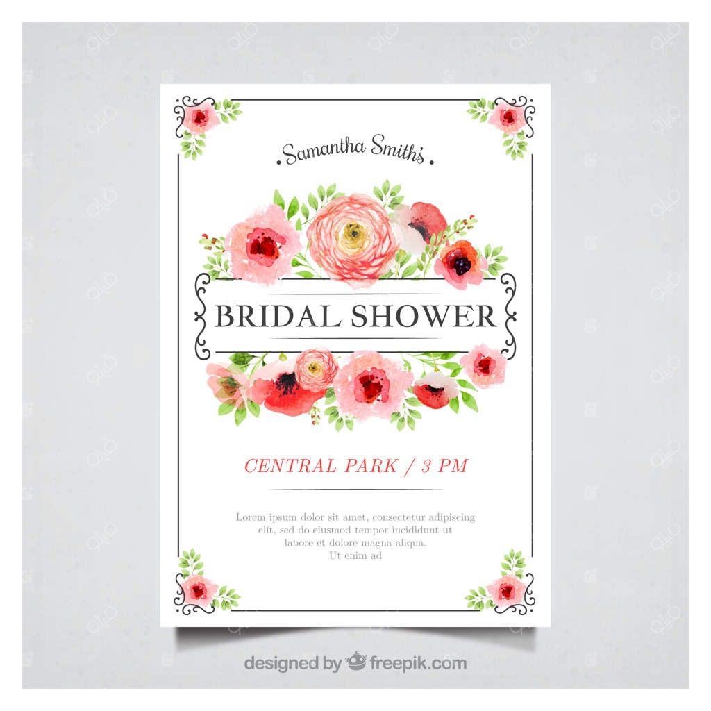 دعوتنامه جشن دوستانه با طرح گل‌های آبرنگی