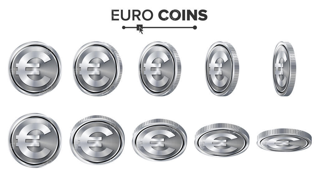پول: سکه‌های نقره‌ای یورو سه‌بعدی
