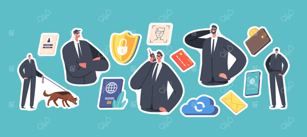 مجموعه‌ای از برچسب‌ها: محافظت از داده‌های موبایل و حریم خصوصی در اینترنت با شخصیت‌هایی از سگ نگهبان و گوشی هوشمند