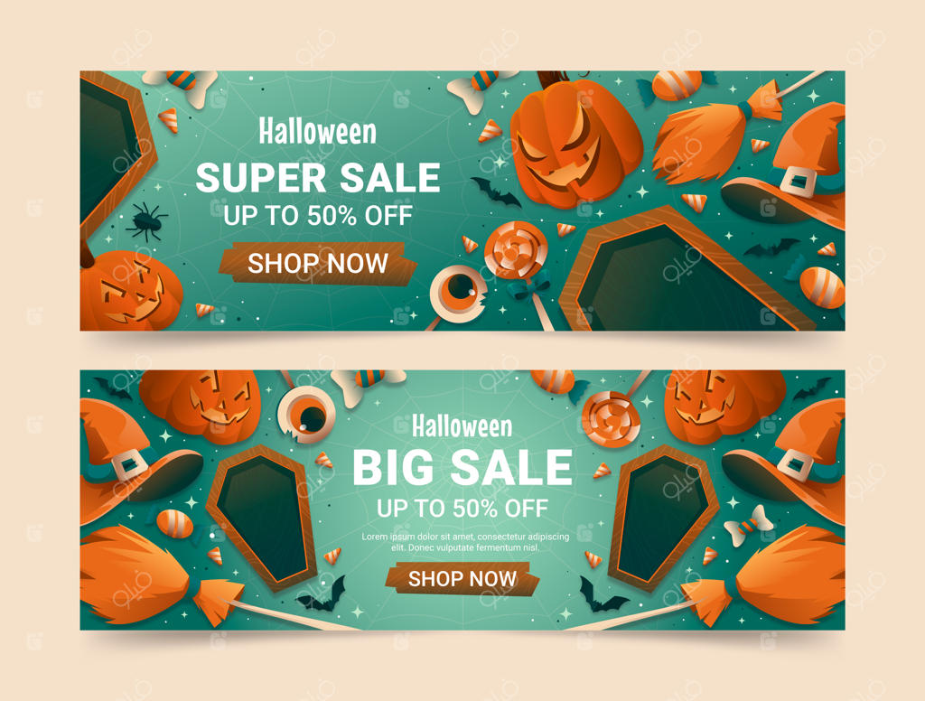 مجموعه بنرهای فروش ویژه هالووین با طراحی گرادیان