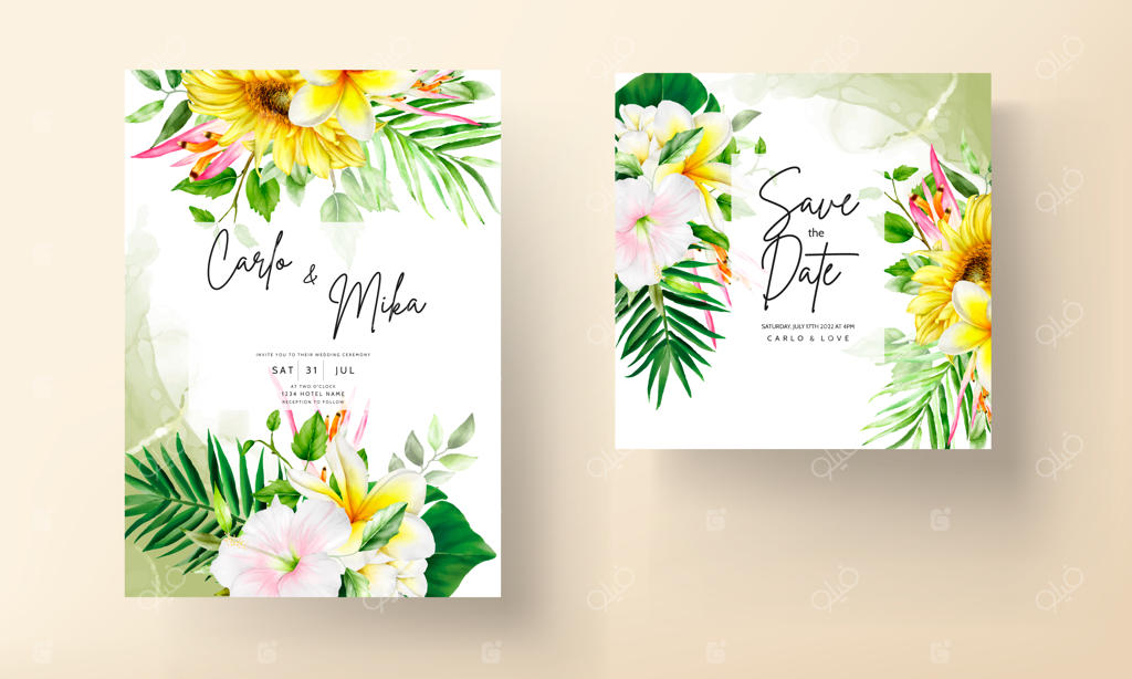 کارت دعوت عروسی تابستانی با طرح گل های زیبا