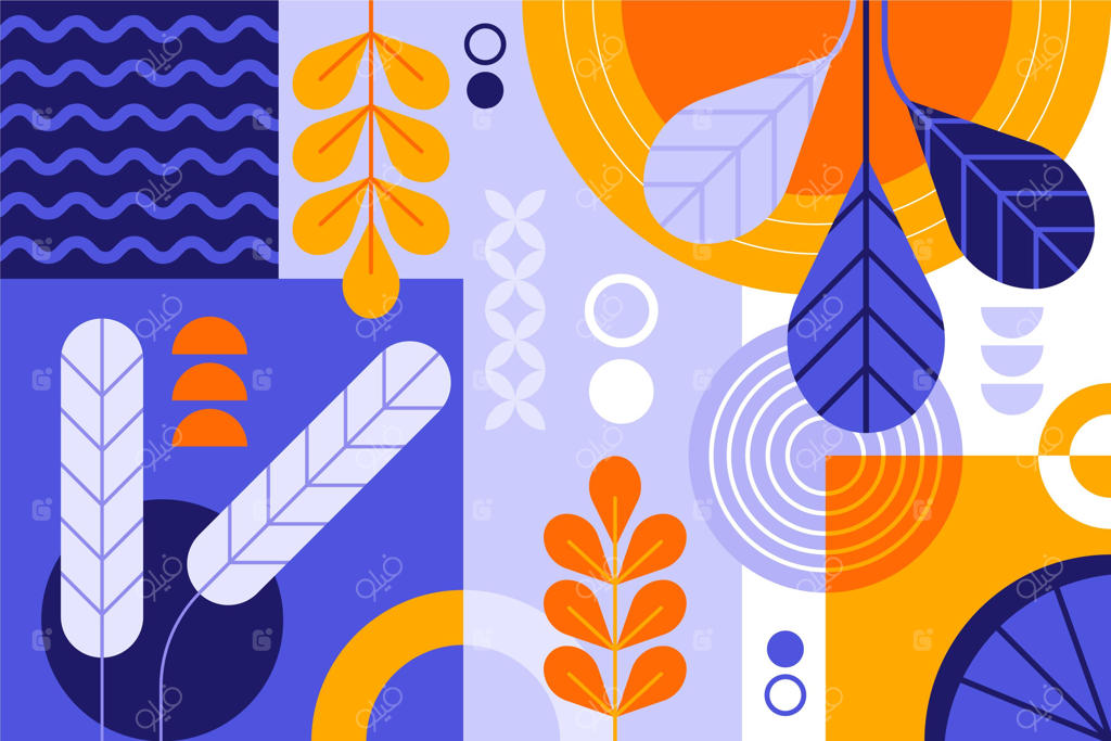 کاغذ دیواری انتزاعی با اشکال و گیاهان