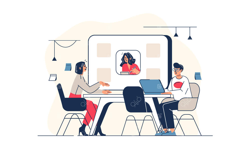 مفهوم جلسه تجاری به سبک طراحی خطی با صحنه‌ای از افراد - همکاری زن و مرد