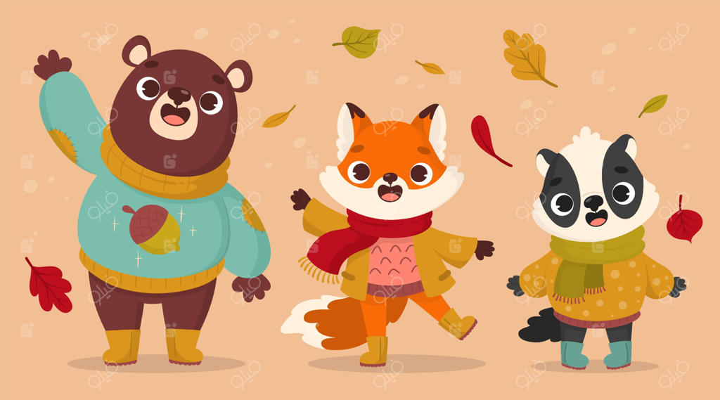 مجموعه حیوانات کارتونی پاییزی