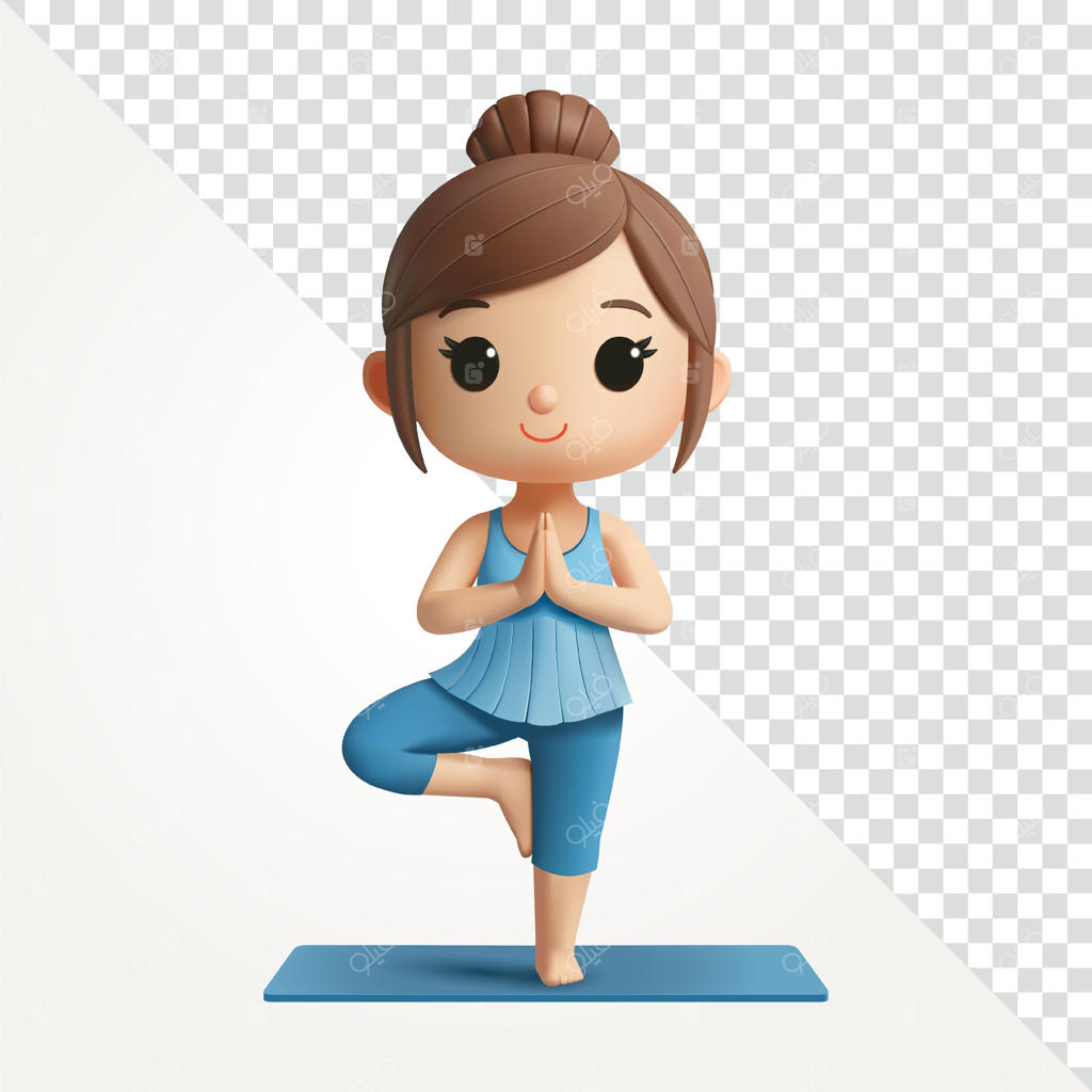 زن در حال انجام یوگا روی یک پا، سه‌بعدی. مناسب برای سلامتی