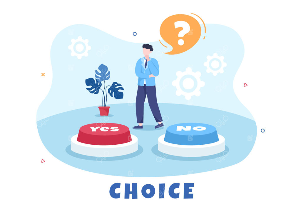انتخاب خود را انجام دهید: تصویر راه‌های موفقیت در جهات مختلف فلش‌ها، بله یا خیر، در با مفهوم علامت سوال
