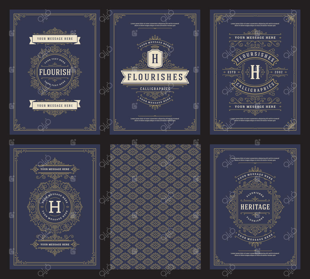 کارت‌های تبریک وینتیج با قالب‌های قاب‌های تزیینی و پس‌زمینه الگوهای زیبا