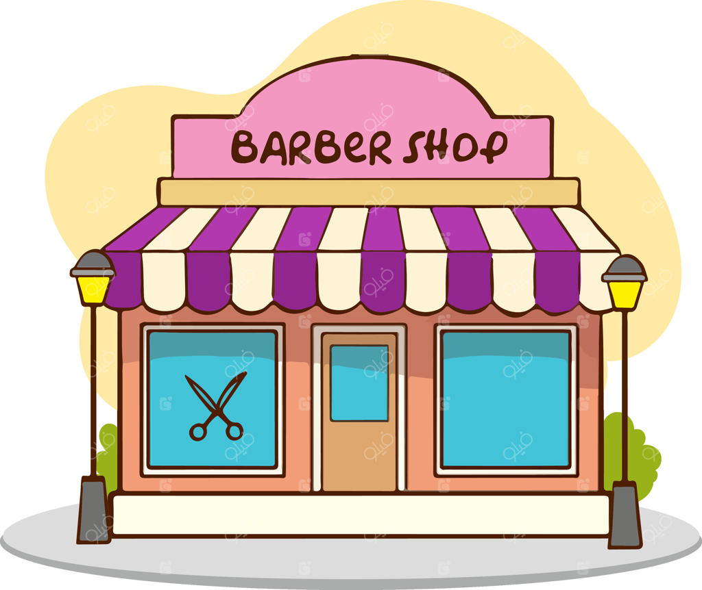 نمای ساختمان آرایشگاه خیابانی: طراحی بنر یا تراکت آرایشگاه. تصویرسازی ساختمان آرایشگاه به سبک تخت.