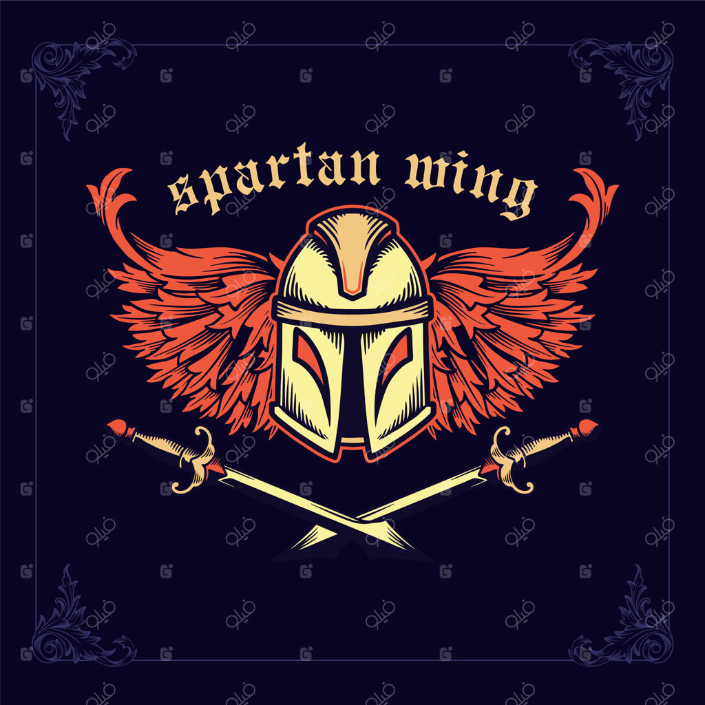 کلاهخود اسپارتان با شمشیرهای ضربدری و بال