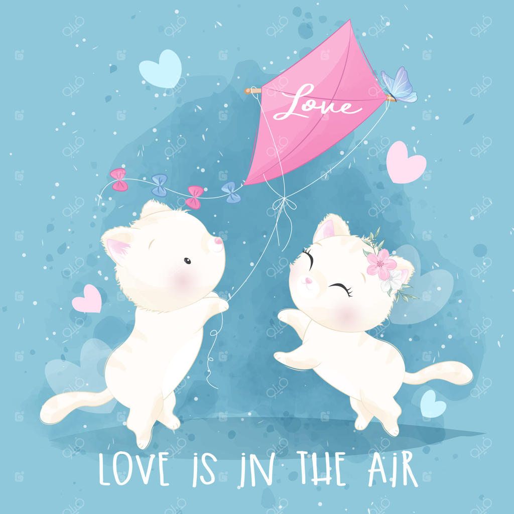 بچه گربه کوچولو و بامزه در حال بازی با بادبادک