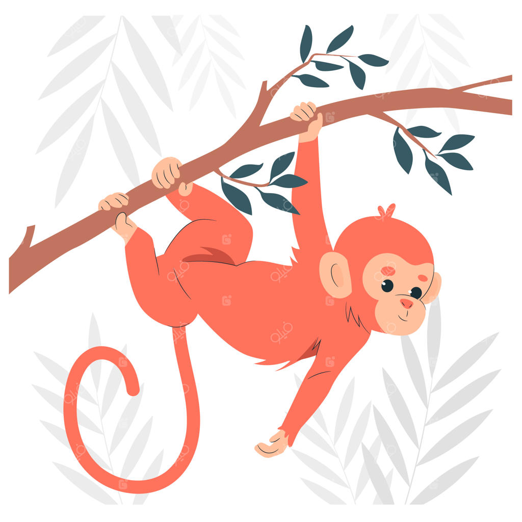 ایده‌پردازی تصویری میمون آویزان از درخت