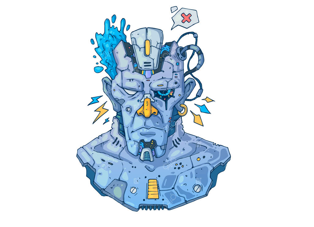 سایبورگ خشن، پرتره‌ای سایبرپانک. تصویرسازی خلاقانه کارتونی.