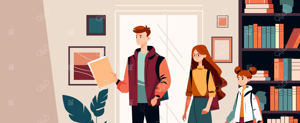 دانشجویان بامزه با لباس‌های راحت در کتابخانه یا کتابفروشی، در حال مطالعه - مفهوم آموزش