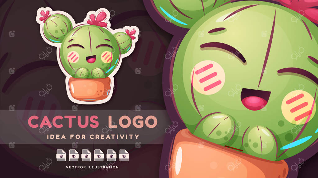 شخصیت کارتونی کاکتوس خوشحال - استیکر بامزه - وکتور EPS 10