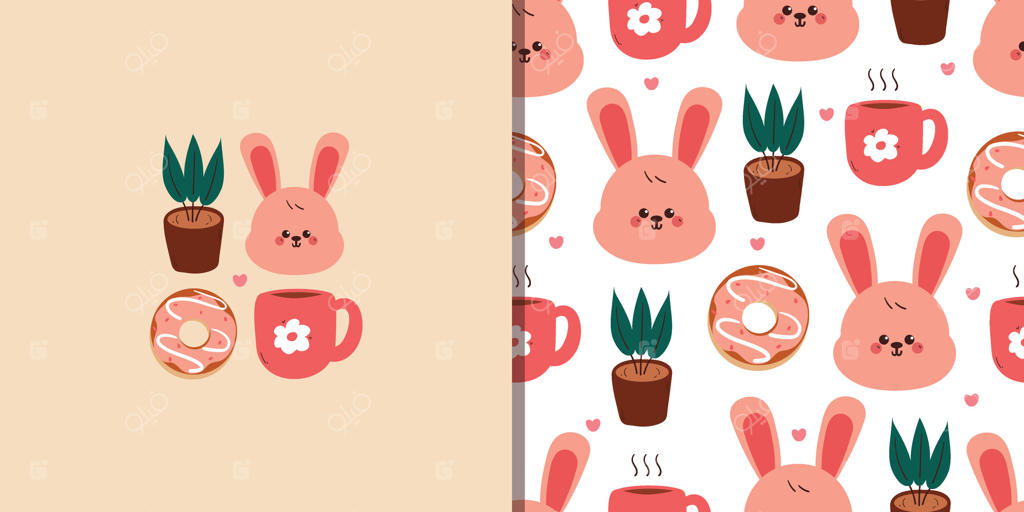 طراحی پترن خرگوش بامزه و تنقلات