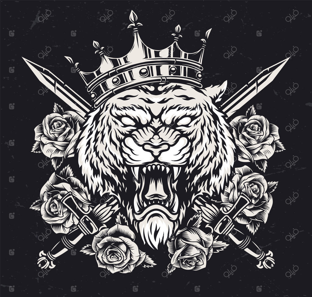 سر ببر خشمگین با تاج سلطنتی