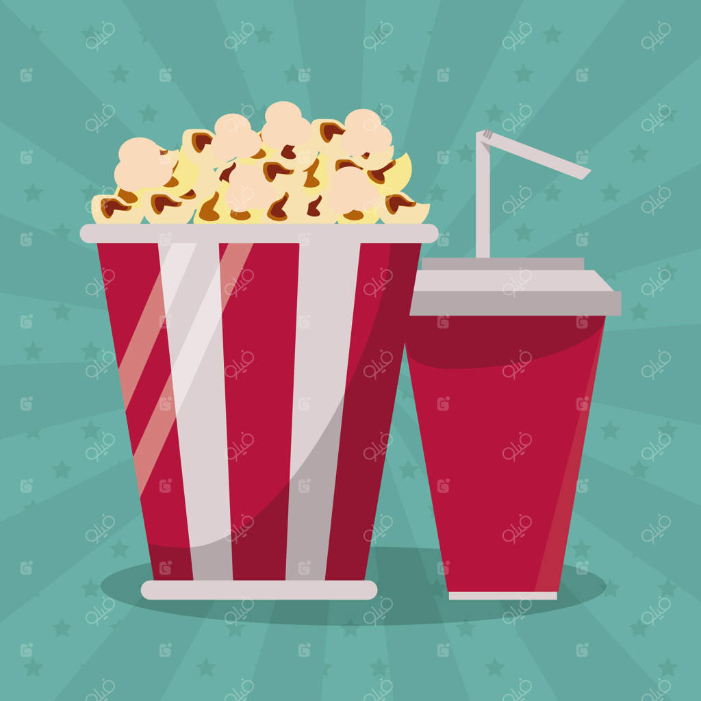 پس‌زمینه رنگارنگ با ذرت بو داده و نوشابه